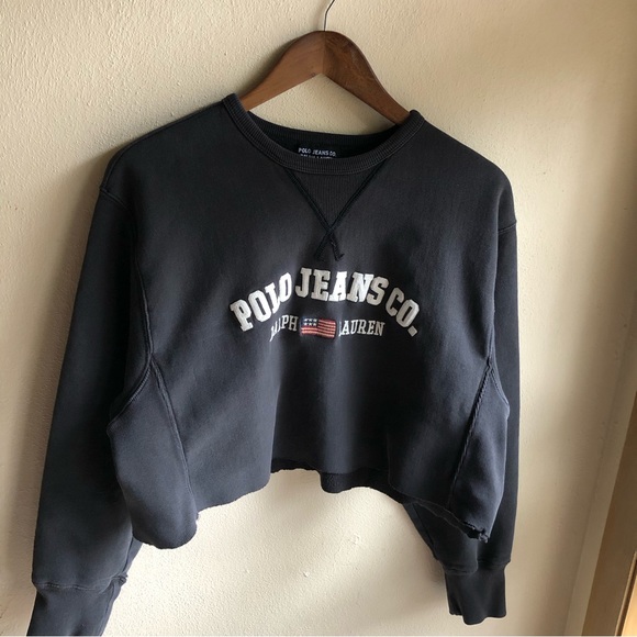 Vintage Ralph Lauren Polo Jeans Co. Cropped Reverse Weave Sweatshirt. Large - Picture 1 of 14
